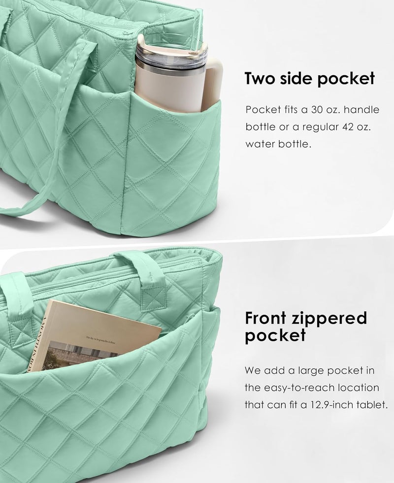 Uselike Tote Bag for Women, Lightweight Puffer Tote Work Bags with Compartments for Travel, Quilted Shoulder Bag with Zipper - Image 2